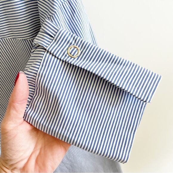 Topshop Blue Striped Lace Up Detail Button Down Top - Picture 7 of 7